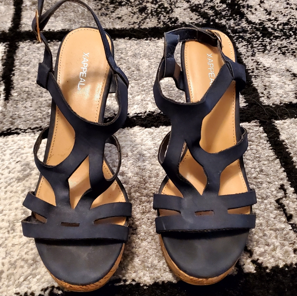 Navy Blue strappy wedge Sandals